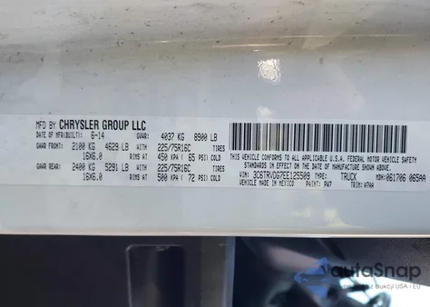 2014 Ram Promaster 2500 High Roof z USA, uszkodzony, nr VIN 3C6TRVDG7EE125509